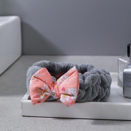 ربطة شعر نسائية ريفي مخمل رصاصي برسومات زهور