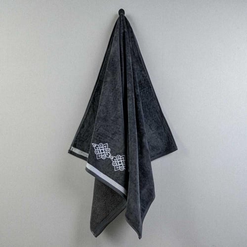 طقم منشفة قطن 100% مطرز رصاصي غامق 3 قطع