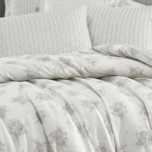 مفرش إنسجام صيفي قطن رصاصي فاتح برسومات الزهور