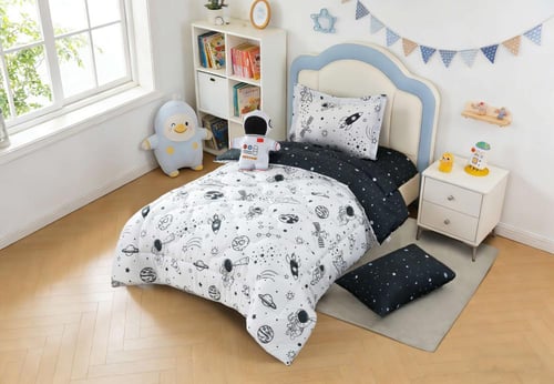 مفرش أطفال تيمون صيفي مفرد ونص أبيض وأسود برسومات...