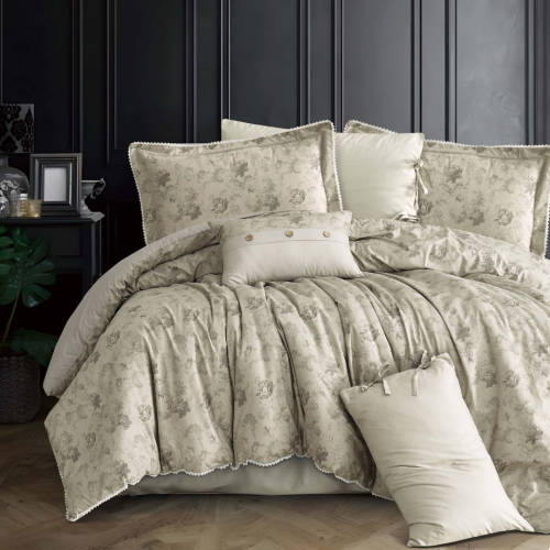 مفرش سرور مزدوج قطن زيتي فاتح برسومات الزهور عدد ا...