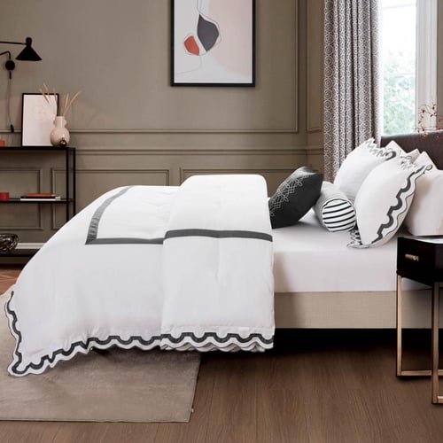 مفرش مراكش صيفي مطرز فاخر أبيض ورصاصي