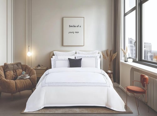 مفرش تانجير فائق النعومة مزدوج أبيض وأزرق مطرز عدد...