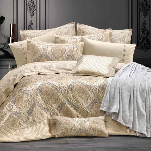 مفرش روشن مزدوج قطن مطرز ذهبي ورصاصي عدد القطع 12