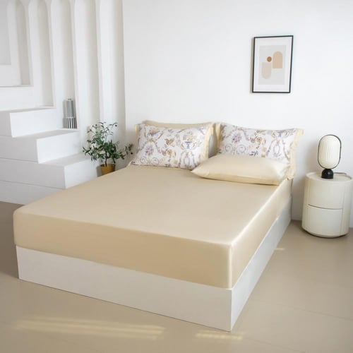 مفرش دينا صيفي مزدوج من التنسل الفاخر بلون كريمي ب...