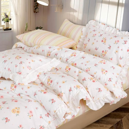 مفرش ريد روز صيفي مفرد ونص قطن فاخر أبيض وأصفر برس...