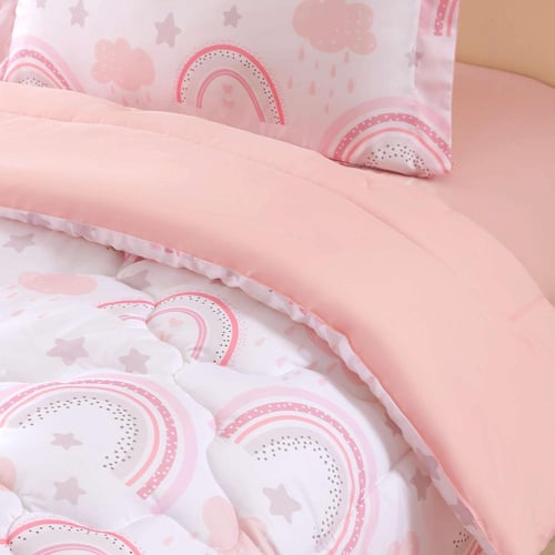 مفرش أطفال تيمون صيفي مفرد ونص أبيض ووردي برسومات...