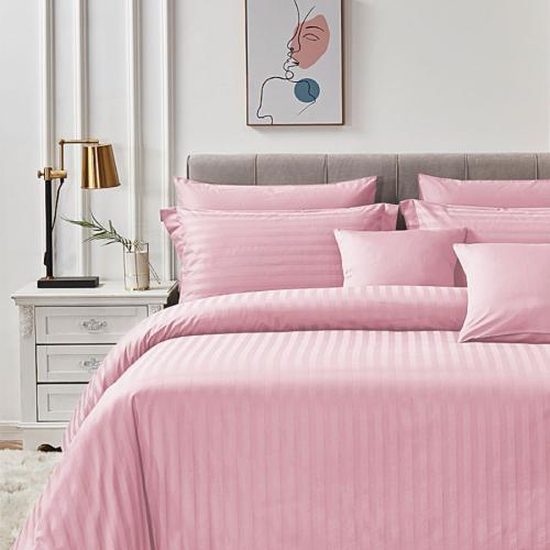 مفرش فندقي نداف قطن مزدوج وردي فاتح 250 غرزة عدد ا...