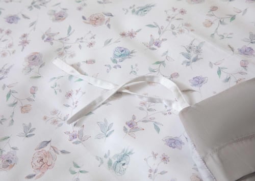 مفرش دينا صيفي مزدوج من الليوسيل أبيض برسومات الزه...