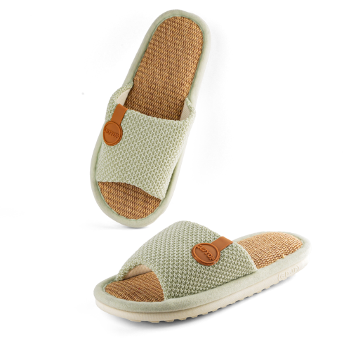 حذاء منزلي نسائي قماش مطرز أخضر فاتح