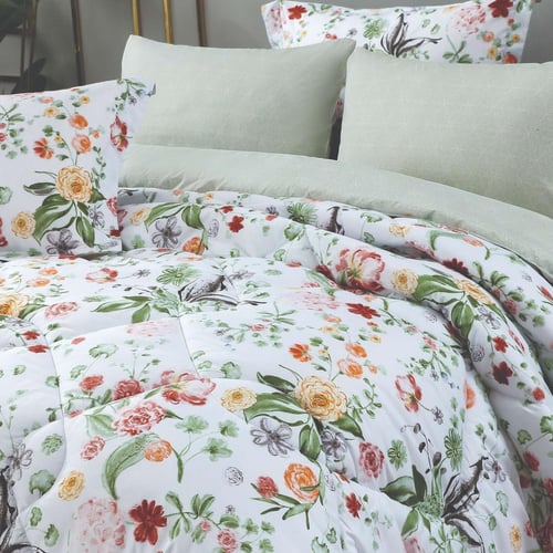 مفرش نوفا صيفي كريمي وأخضر برسومات الزهور