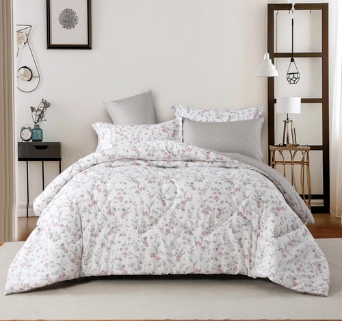 مفرش نوفا صيفي مفرد و نص أبيض رصاصي برسومات الزهور...