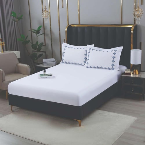 مفرش عليا صيفي مزدوج قطن أبيض وأزرق عدد القطع 10