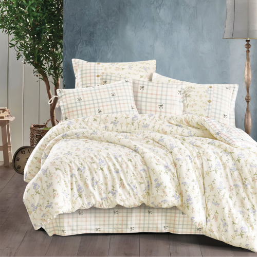 مفرش إنسجام صيفي قطن كريمي برسومات الزهور