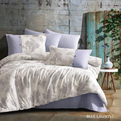 مفرش بلو لاجون قطن صيفي مزدوج فاخر أبيض سماوي برسو...