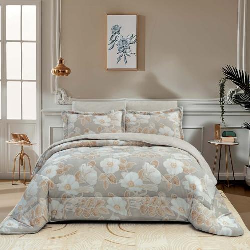 مفرش منال شتوي كوين فرو بيج ورصاصي برسومات الزهور...