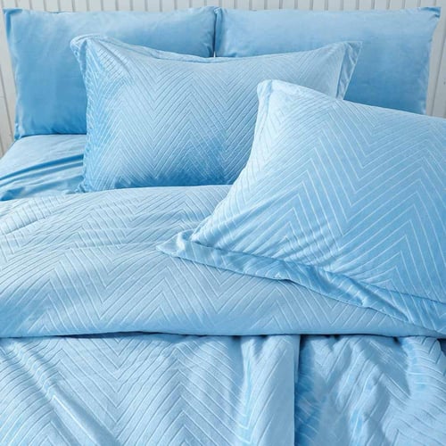 مفرش تولا شتوي فاخر مزدوج مخمل سماوي عدد القطع 6