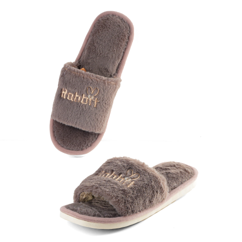 حذاء منزلي نسائي فرو بني