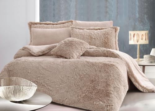 مفرش بيتونيا شتوي مزدوج فرو بني عدد القطع 7