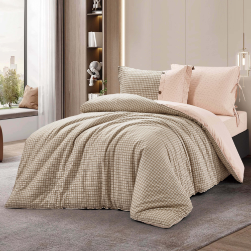 مفرش إشراقة صيفي مفرد ونص قطن بيج عدد القطع 4