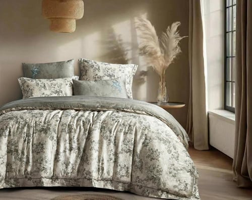 مفرش إشراق صيفي مزدوج قطن تنسل فاخر رصاصي برسومات...