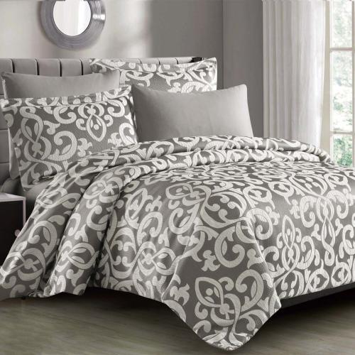 مفرش سيدني مزدوج قطن فاخر جاكارد رصاصي عدد القطع 6