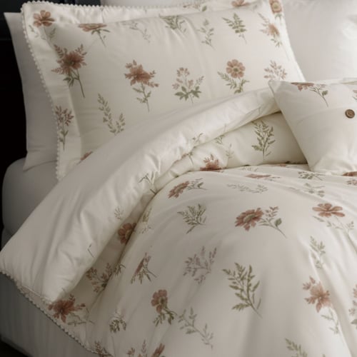 مفرش سرور مزدوج قطن كريمي برسومات الزهور عدد القطع...