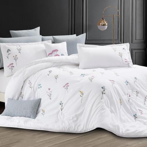 مفرش زمرد صيفي مزدوج فاخر مطرز أبيض عدد القطع 12