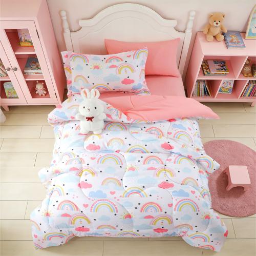 مفرش أطفال تيمون صيفي مفرد ونص أبيض ووردي برسومات...