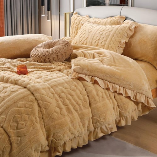 مفرش لينا شتوي بيج فاخر فرو