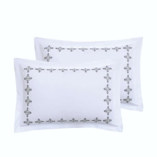 مفرش عليا صيفي مزدوج قطن أبيض ورصاصي عدد القطع 10