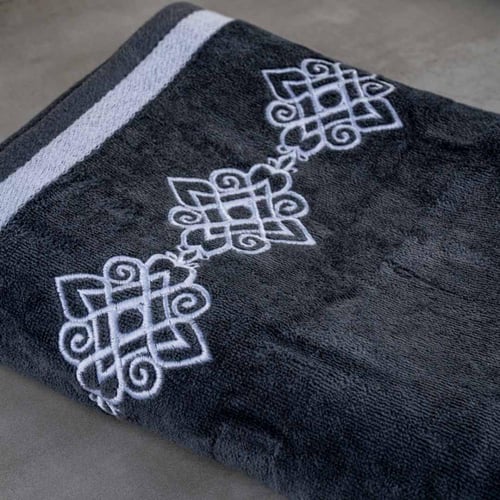 طقم منشفة قطن 100% مطرز رصاصي غامق 3 قطع