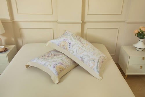 مفرش دينا صيفي مزدوج من الليوسيل كريمي برسومات الز...