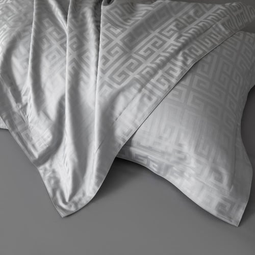 مفرش فندقي نمط هندسي يوناني مزدوج قطن رصاصي 500 غر...