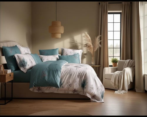 مفرش إشراق صيفي مزدوج قطن تنسل فاخر أخضر مشجر عدد...