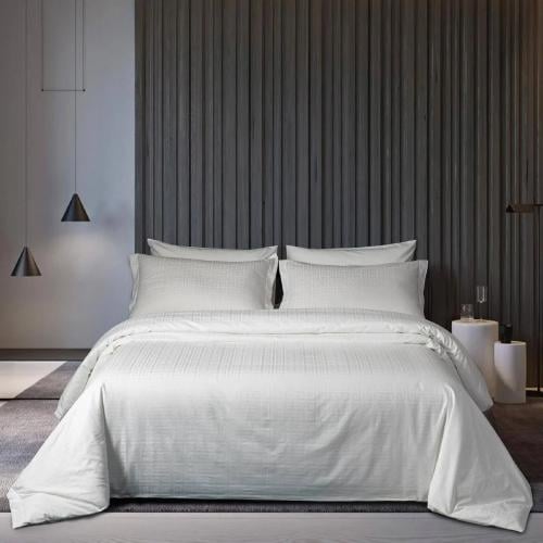 مفرش فندقي نمط هندسي يوناني مزدوج قطن أبيض 500 غرز...