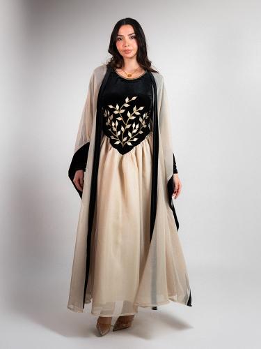 Two-piece thobe beige and black (free size up to L)