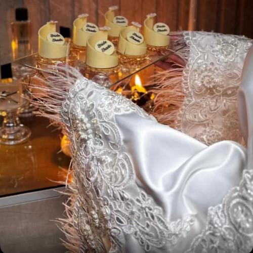 Silk soft princess robe with lace and pearls on th...