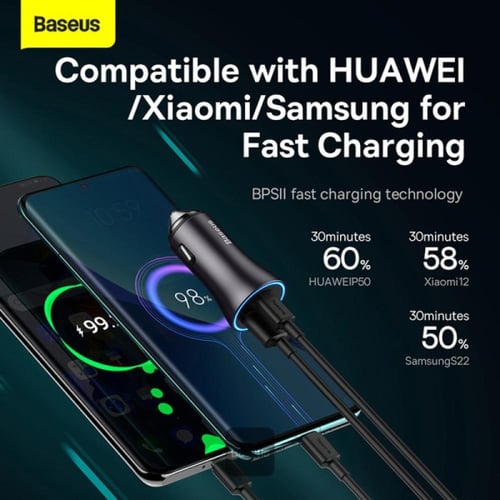 شاحن سيارة بقوة 60W بمنفذ تايب سي و منفذ USB من Ba...