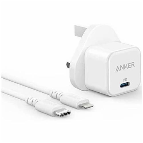 شاحن منزلي PowerPort بقوة 20W بمنفذ تايب سي مع سلك...