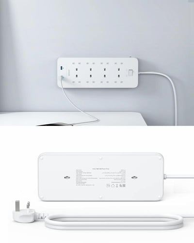 توصيلة مشترك 8 منافذ طاقة مع منفذين USB بطول 1.8 م...