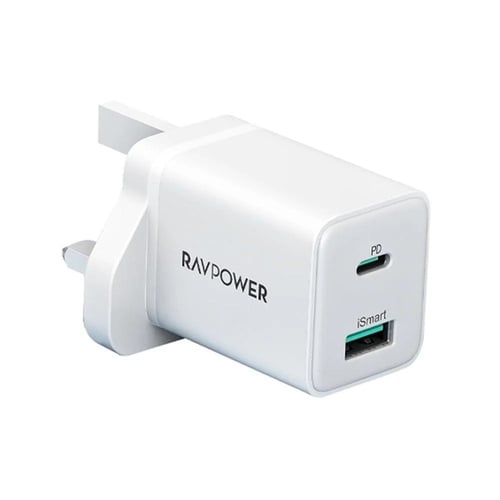 شاحن جداري منفذين USB و تايب سي بقوة 20W مع كيبل ت...