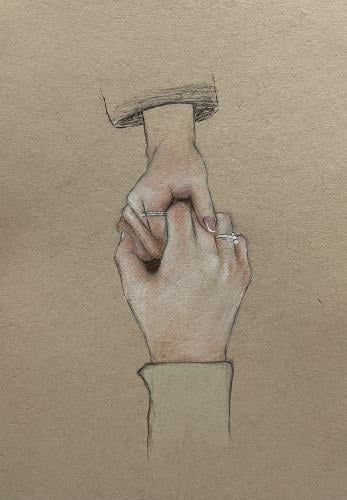 Drawing of hands on brown paper