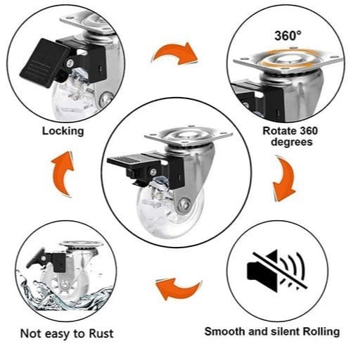 عجلات أثاث دوّارة مع فرامل شفافة