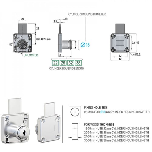 قفل درج طويل بلفة واحدة