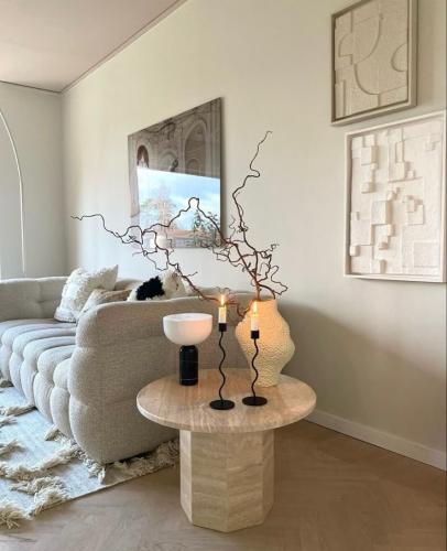 Round side table Travertine marble