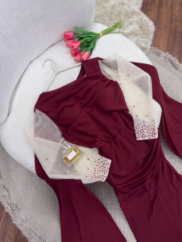 فستان سهره عنابي