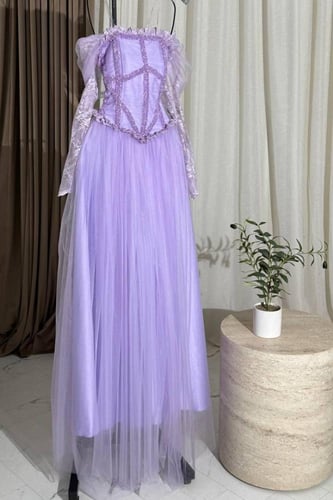 فستان سهره أوف شولدر لون موف