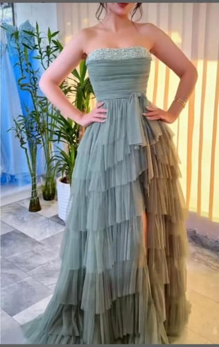 فستان سهره تل طبقات تطريز يدوي دبل كلوش