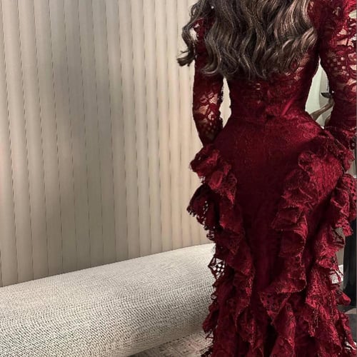 فستان دانتيل لون عودي